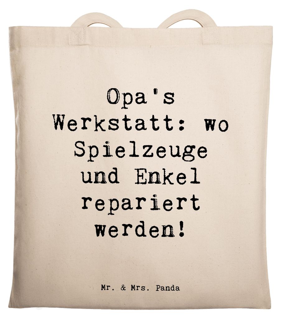 Mr. & Mrs. Panda Jutebeutel Spruch Großeltern Werkstatt - Transparent - Geschenk, Tote Bag, Shopping Tasche, herzerwärmende Sprüche, Generatione...