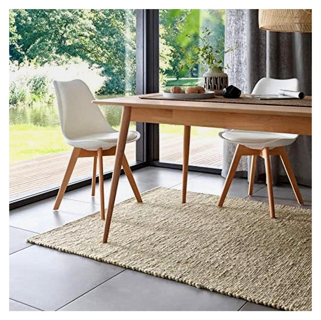 Wollteppich Natur Handgewebt | Reine Schurwolle im skandinavischen Design | Wohnzimmer, Schlafzimmer, Esszimmer, Kinderzimmer, Büro | 70 x 130 cm ...