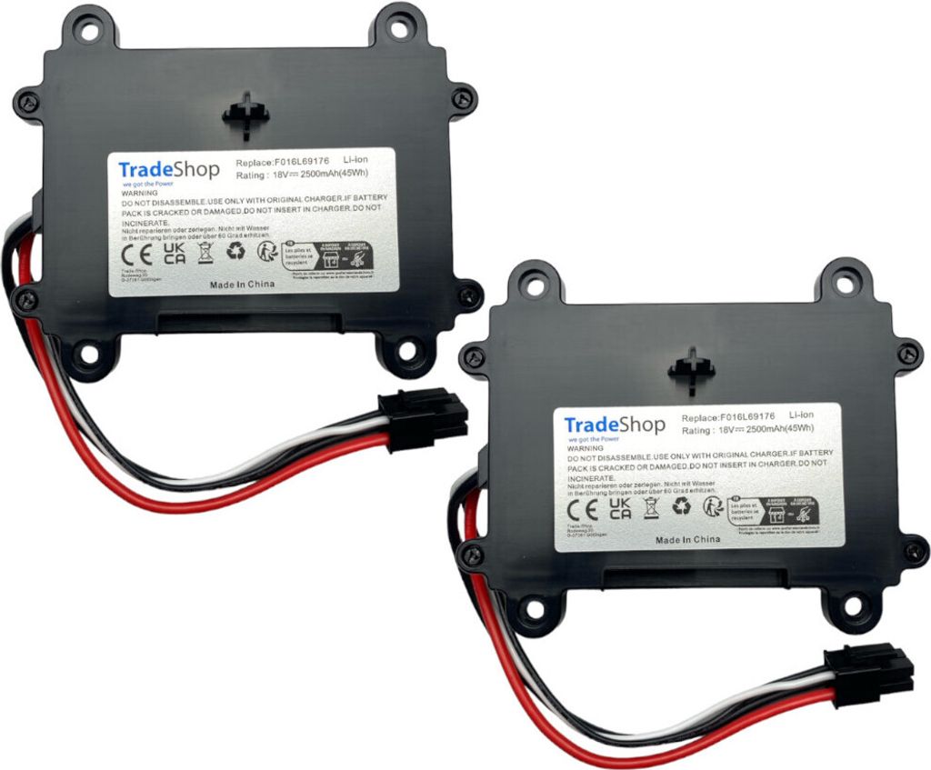 2x Trade-Shop Li-Ion Akku 18V / 2500mAh / 45Wh für viele Bosch Indego Rasenmäher Mähroboter ersetzt F 016 104 898, F016104898, F016L69176, 5INR1...