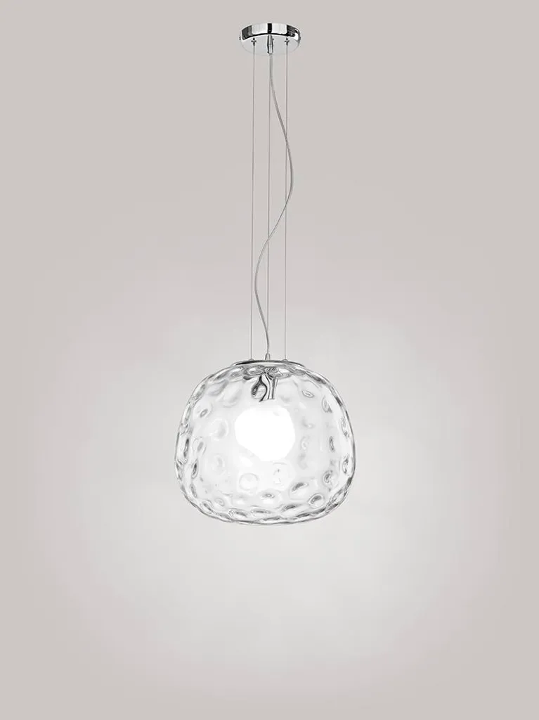 Lustre Suspension Moderne Chrome et Verre 1xE27 - Luminaire Plafond Salon