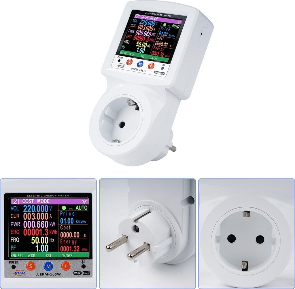 Smart Power Steckdose mit Digitalanzeige – Intelligente WLAN-Steckdose zur Stromüberwachung und Schutzfunktion, EU-Stecker