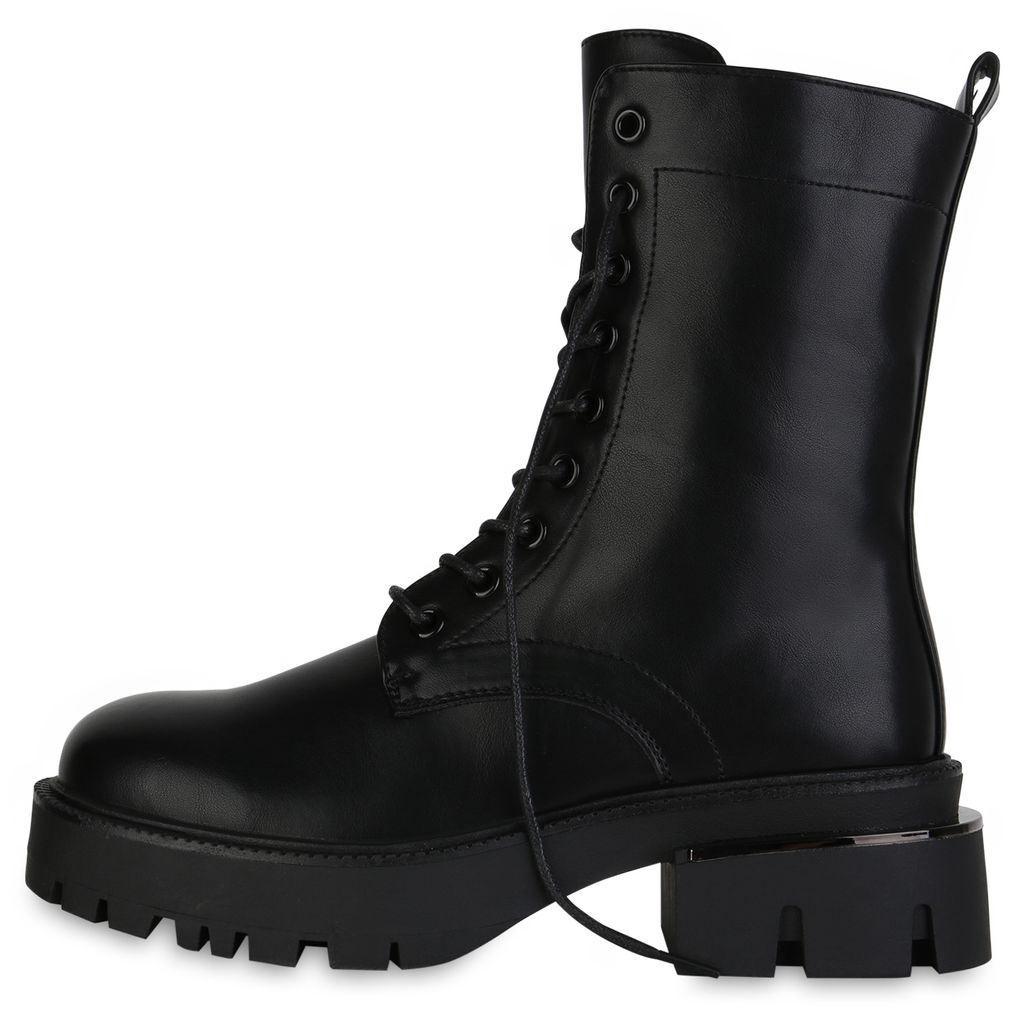 VAN HILL Damen Plateau Boots Stiefelette Profil-Sohle Stiefel Schnür-Schuhe 841361, Farbe: Schwarz, Größe: 36