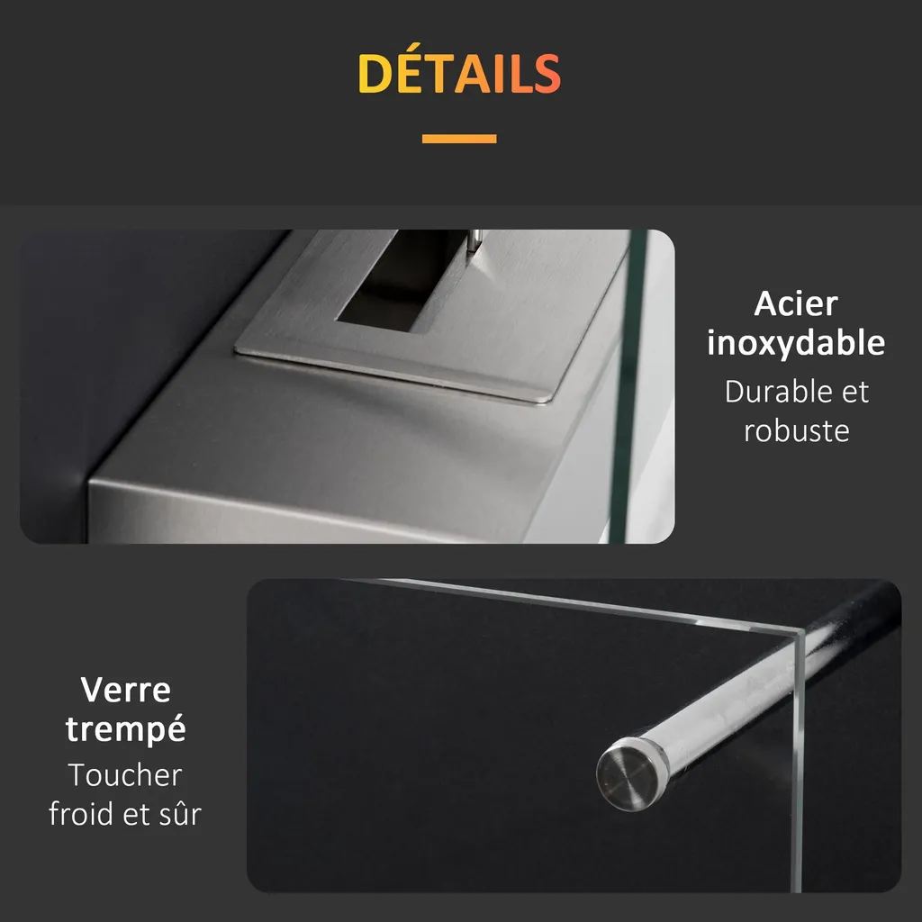 Cheminée bioéthanol murale encastrable sans fumée ni odeur acier 60 cm - 9