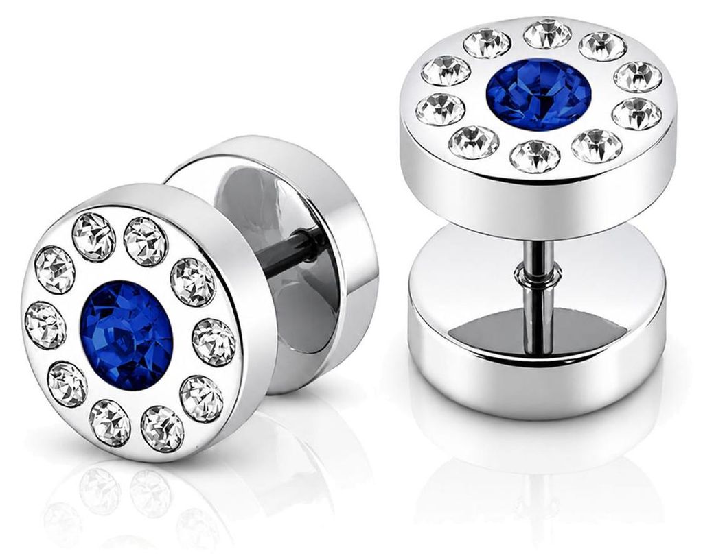 2x Fake Plug Ohrstecker Edelstahl Strass Kristall Tunnel Produktbild 