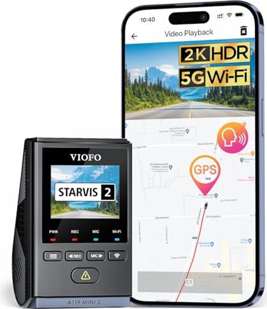 Viofo Dashcam A119 Mini 2, Front 2,7K 5GHz Wi-Fi, 2K 60 fps/HDR 30fps Sprachregelung, Sternvis 2 verbesserte Nachtsicht, 1,5 Zoll LCD Hidden Dash Cam
