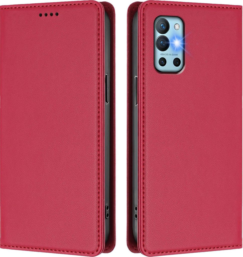 Handyhülle für OnePlus 8T /OnePlus 9R, Kunstleder Klapphülle Stoßfeste Magnetische Hülle mit Ständer Rot
