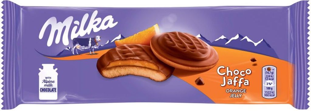 Biscuits Milka Choco Jaffa fourrés à la gelée à l'orange et Image du produit 