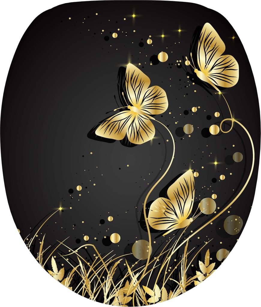 A decorative image with golden butterflies and grass on a black background.