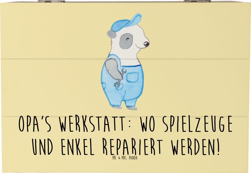 Mr. & Mrs. Panda Box Großeltern Werkstatt 22 x 15 cm - Gelb Pastell - Geschenk, Jubiläen, einzigartige Designs, Geschenkbox, truhe holz, Enkelkin...