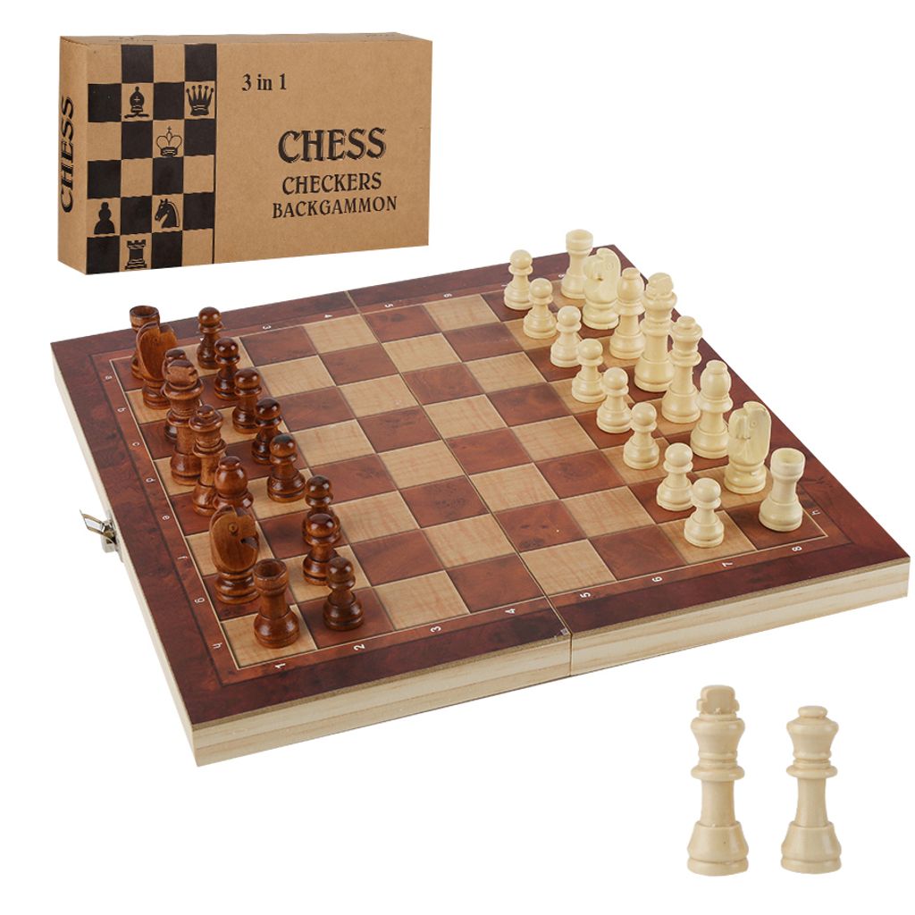 Schachspiel für Drei Schach Holz Schachbrett 32 x 28 cm 