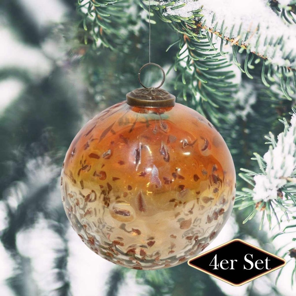 Premium Weihnachtskugeln Glas, orange glänzend - handgemacht in Indien, 13 cm