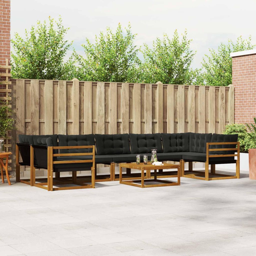 "Neues Produkt" Outdoor-Sofagarnitur ANTI-UV - CLORIS - mit Kissen - 8 pcs - Natürlich und Schwarz - Modern Gartensofas V699