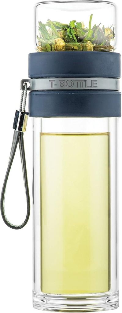 Waldgrüner Teebecher mit Teefilter - Doppelwandiges Glas - Frischer Tee - Spülmaschinenfest