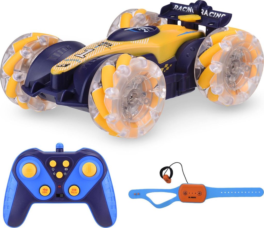 Stunt RC Car mit Gestensteuerung und Sprayfunktion, 360° drehbares ferngesteuertes Drift Car mit LED Lichtern, dynamischer Musik, beidseitiges Fah...