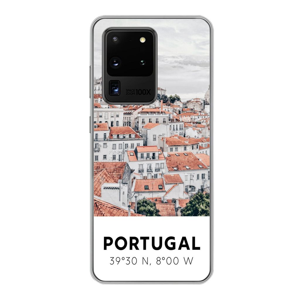 MuchoWow Handyhülle Schutzhülle Hülle für Samsung Galaxy S20 Ultra Portugal - Europa - Rot - Silhouette Silikon Softcase Handy Hülle - Karte...