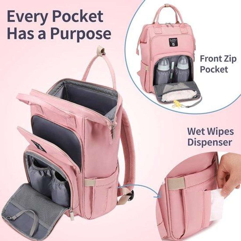 Baby-Reisebetttasche, Reisebett mit Kissen und Kinderwagenbefestigung, wasserdichte Tasche für unterwegs (rosa)
