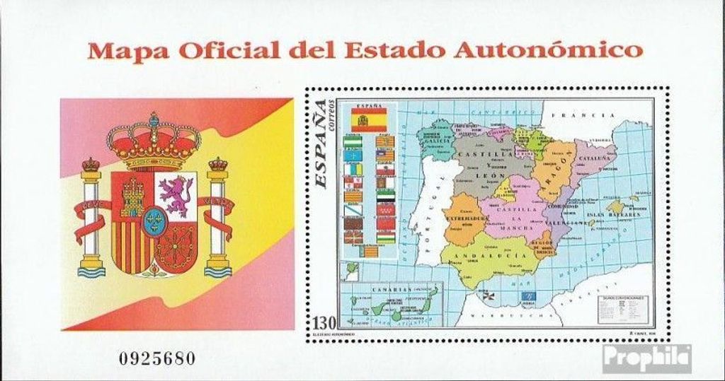 Briefmarken Spanien 1996 Mi Block67 (kompl.Ausg.) postfrisch Autonome Regionen Spaniens