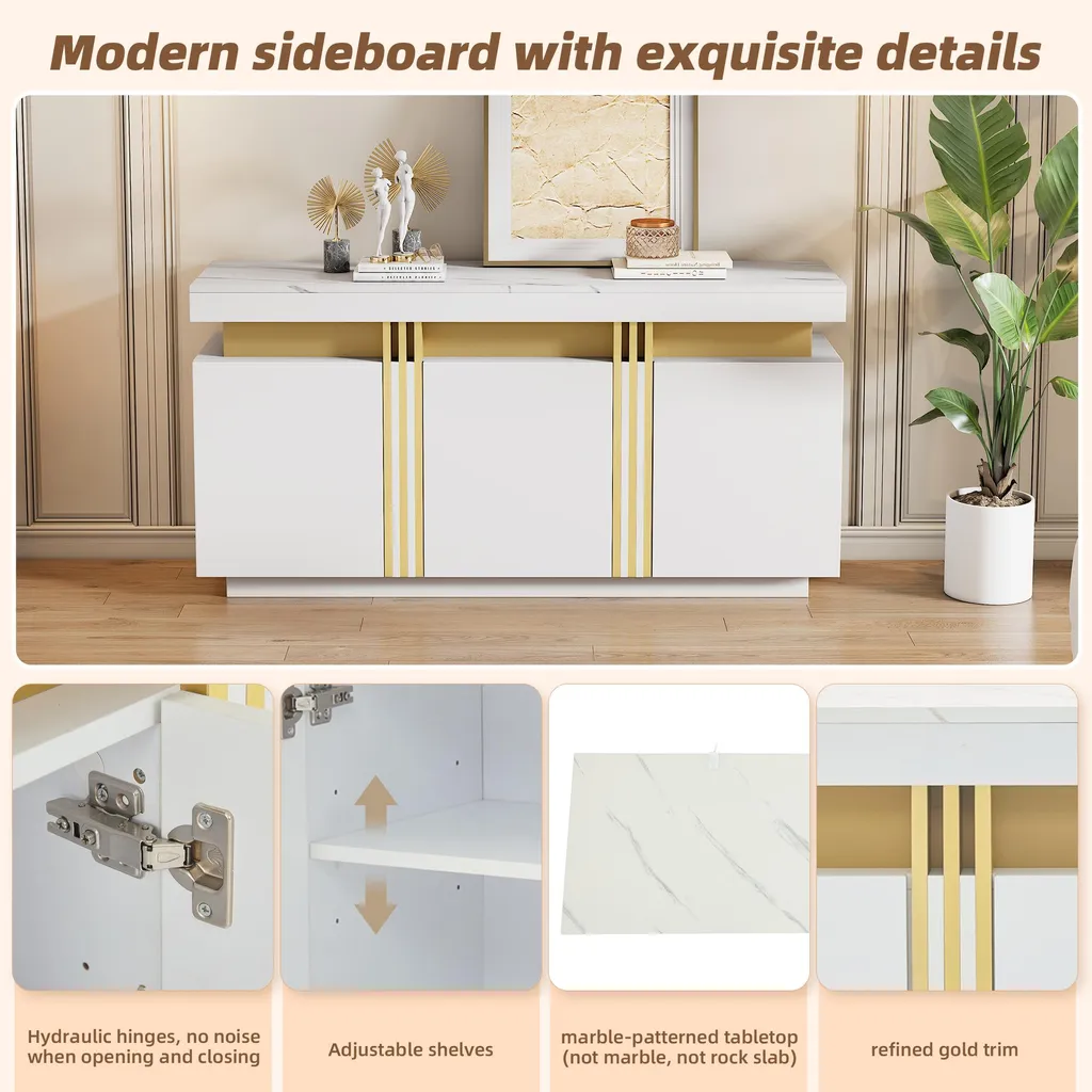 Buffet gain de place blanc 140cm pour optimiser les petits salons - 2