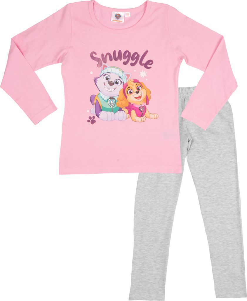 Paw Patrol Schlafanzug für Mädchen - Snuggle Kinder Pyjama Set Langarm Oberteil mit Hose Grau/Rosa 122-128