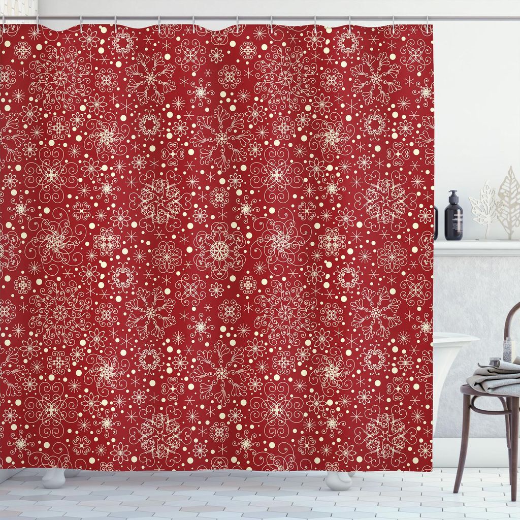 ABAKUHAUS Retro Duschvorhang, Filigree Style Schneeflocken mit dünnen Locken Details Fröhliche Weihnachtsidee Inspiration in der Kunst, 175 x 200...