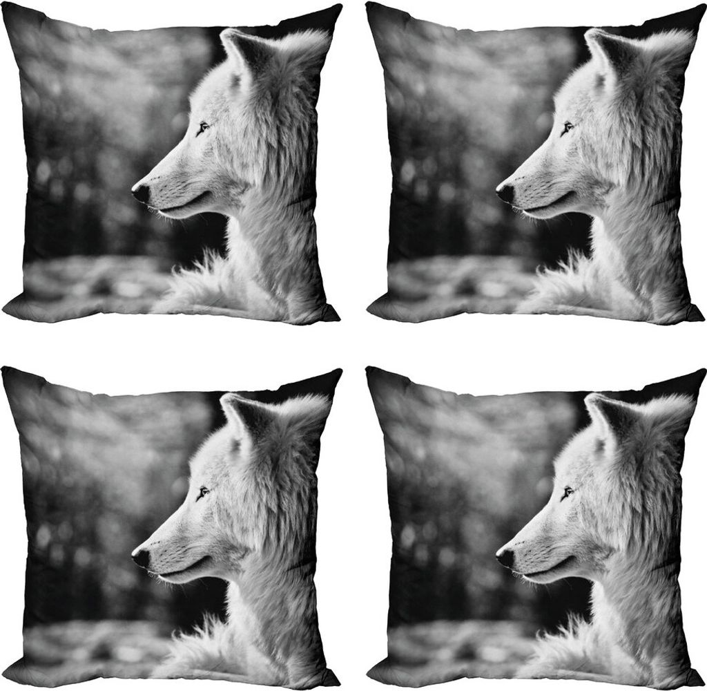 ABAKUHAUS Wolf Kissenbezug Set (4 Stück), Wolf-Porträt, Moderner Doppelseitiger Digitaldruck, 60 cm x 60 cm, Blassgrau