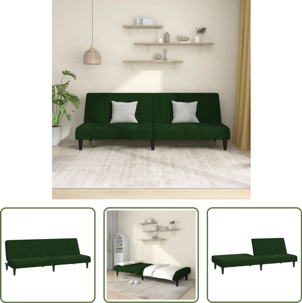 The Living Store Schlafsofa 2-Sitzer Dunkelgrün Samt