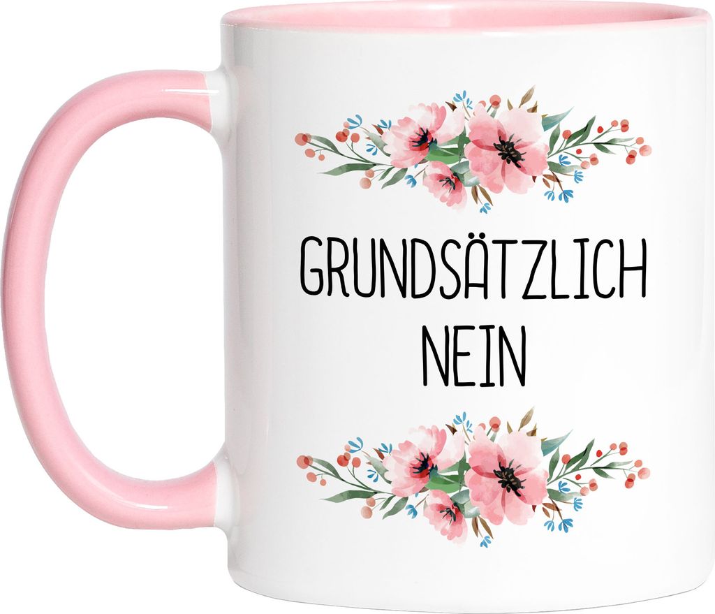 Tasse Rosa mit Spruch Grundsätzlich nein lustig sarkastisch Produktbild 