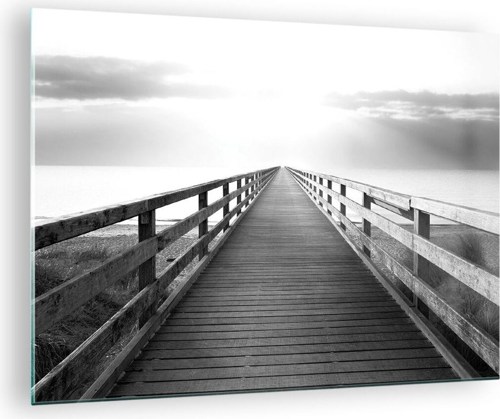 Bilder auf glas - Einteilig - Pier Perspektive Schwarzweiß - 70x50cm - Glasbilder - Wandbilder - Bilder - Wanddekoration aus Glas - Glas Bilder - ...