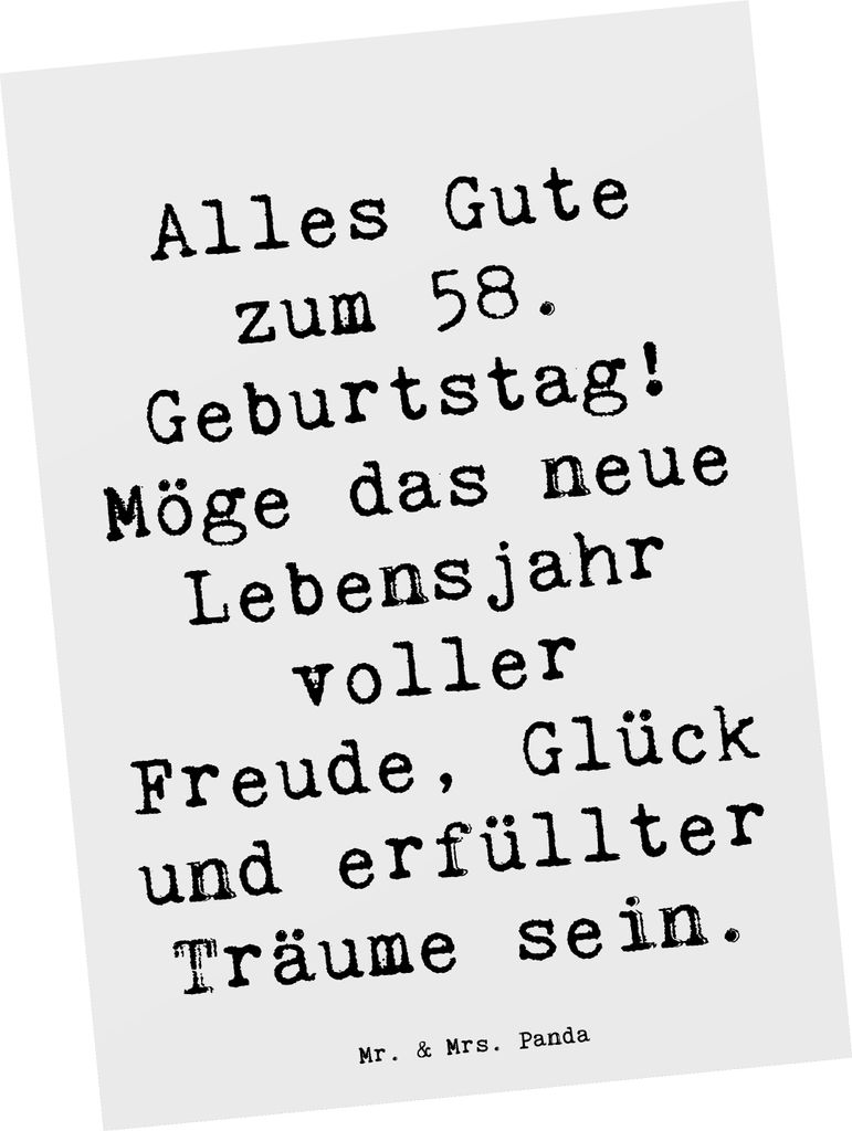 Mr. & Mrs. Panda Grußkarte Spruch 58. Geburtstag Freude - Weiß - Geschenk, Postkarten, neues Lebensjahr, bildkarte, Lächeln, Ansichtskarten, eng...