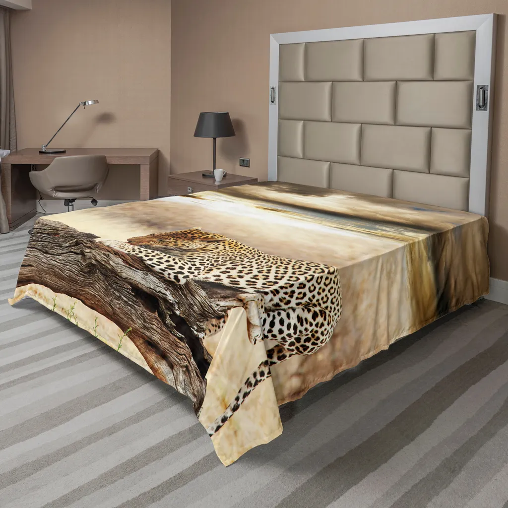 ABAKUHAUS Drap Plat Safari Léopard Ciel Nuageux Afrique 266 x 260 cm