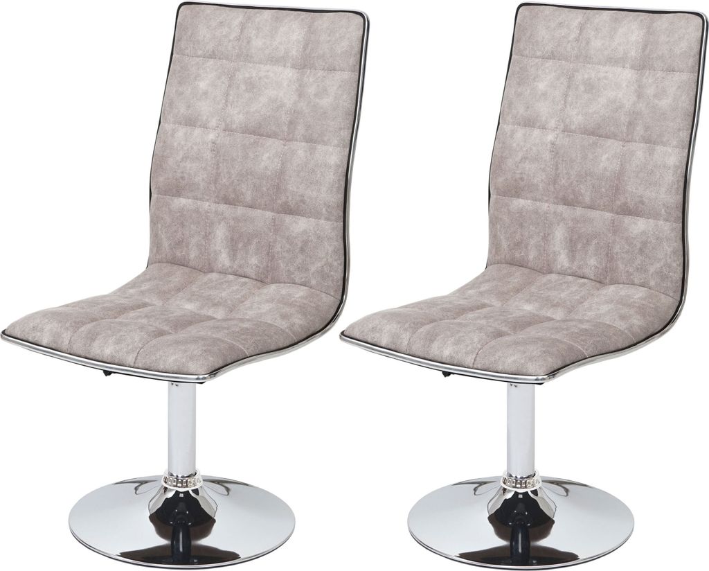 2er-Set Esszimmerstuhl HWC-C41, Stuhl Küchenstuhl, höhenverstellbar drehbar, Stoff/Textil MVG vintage kieselgrau