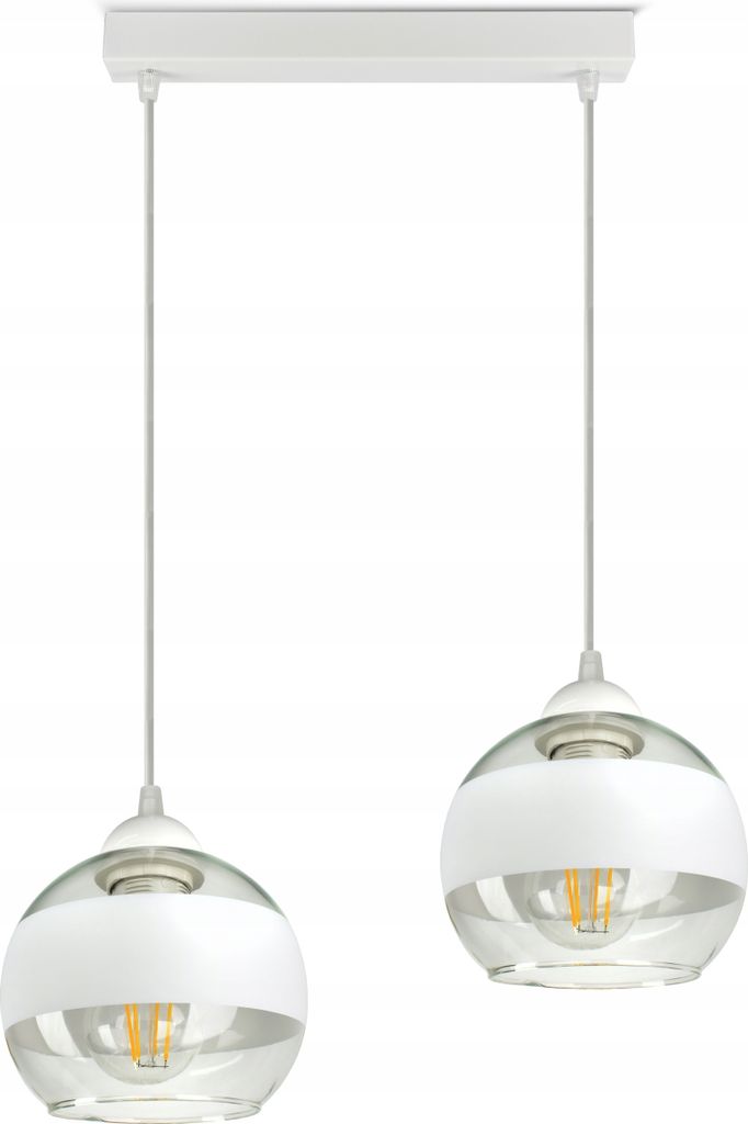 LUXOLAR Led Pendelleuchte 2 flammig - Deckenleuchte Weiß E27 60W - Hängelampe für Wohnzimmer, Küchen - Weiß Glas Kugeln