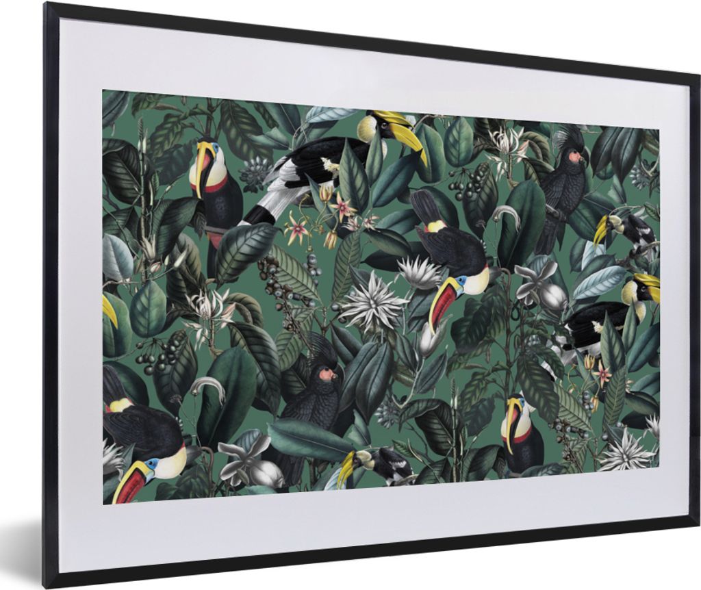 MuchoWow MuchoWow Gerahmtes Poster Blumen - Vogel - Blätter 60x40 cm - Poster mit zchwarzem Bilderrahmen - Schlafzimmer - Plakat in Rahmen - D...