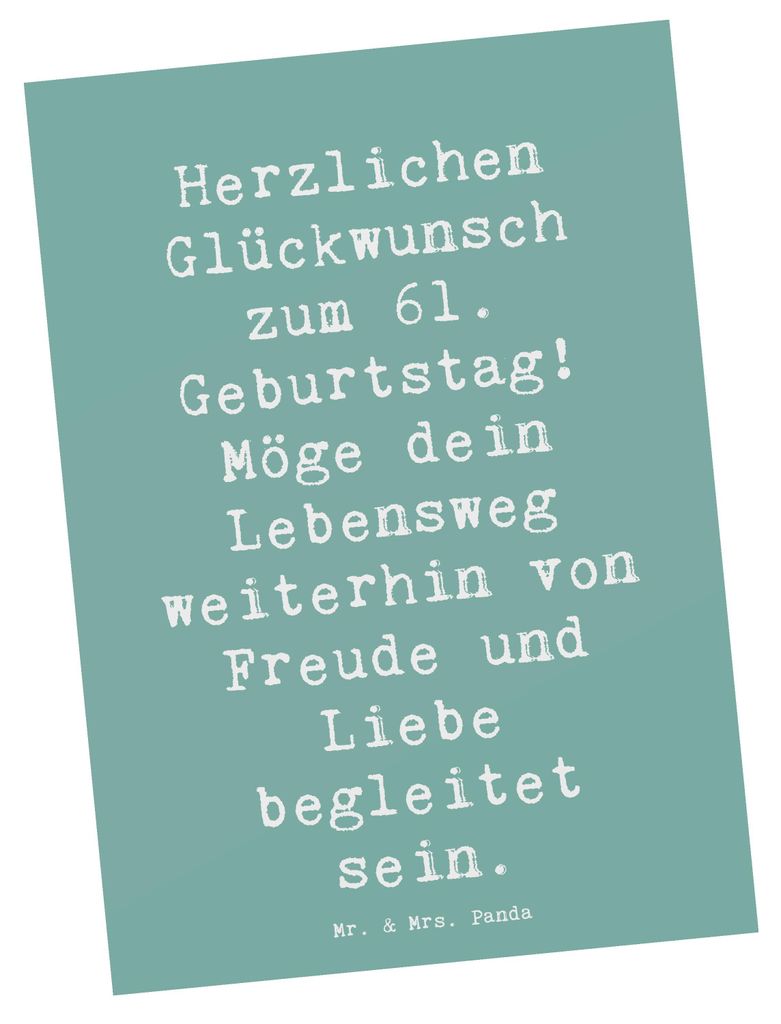 Mr. & Mrs. Panda Postkarte Spruch 61. Geburtstag - Meeresbrise - Geschenk, Liebe, Grußkarte, Freude bereiten, Alter, bildkarte, Geburtstagsgeschen...