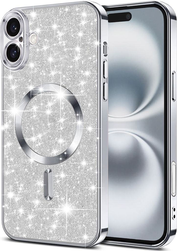 Techsuit Luxury Glitter Back Cover Hülle mit MagSafe für Apple iPhone 16 Plus - Silber