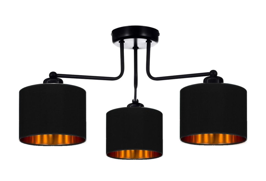 Deckenlampe Schwarz Lampe Leuchte aus Velours Vintage Modern E27 Designerlauchte 3-flammig N230-E3-S
