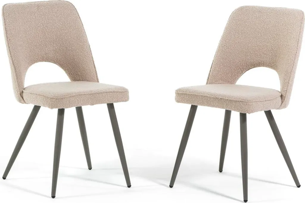 Lot de 2 chaises KETTY en tissu bouclé et pieds métal noir moderne