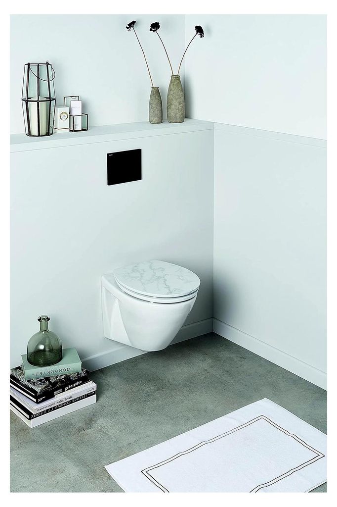 WC-Sitz Diplomat Weißer Marmor aus MDF mit Absenkautomatik und Edelstahl-Scharniere, U-Form