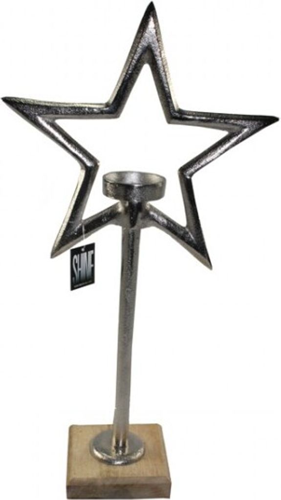 Teelicht-Halter Weihnachten Deko Stern Aurum Ligna Alu Holzfuß Ständer Kerze