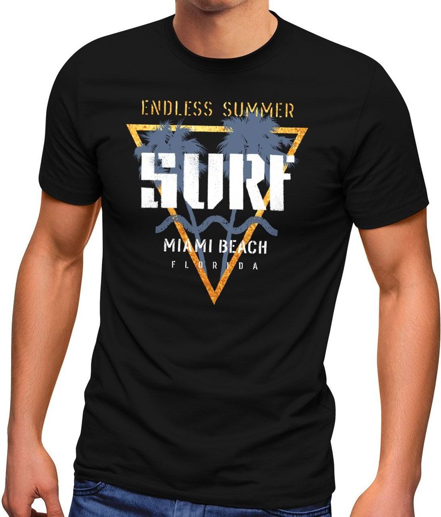 Herren T-Shirt Surf Bedruckt Endless Summer Florida USA Surfstyle Palmen Fashion Streetstyle Neverless schwarz S
