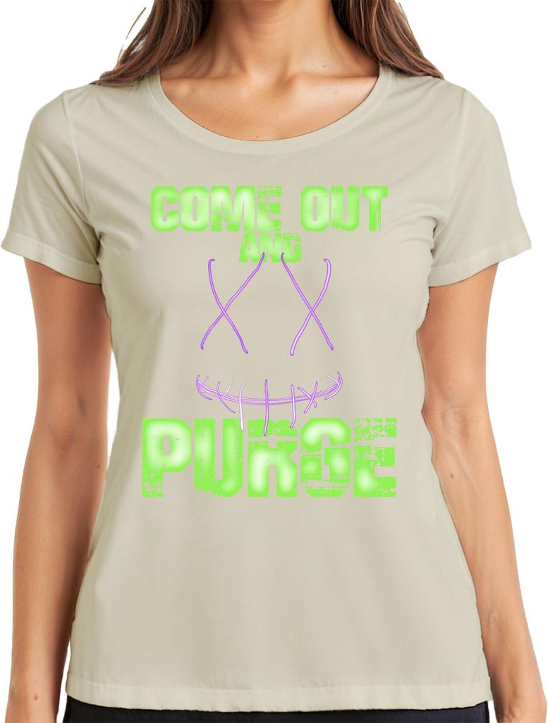 COME OUT AND PURGE Grusel Halloween Horror Neon Grunge Unheimlich Damen T-Shirt, Natur, XXL