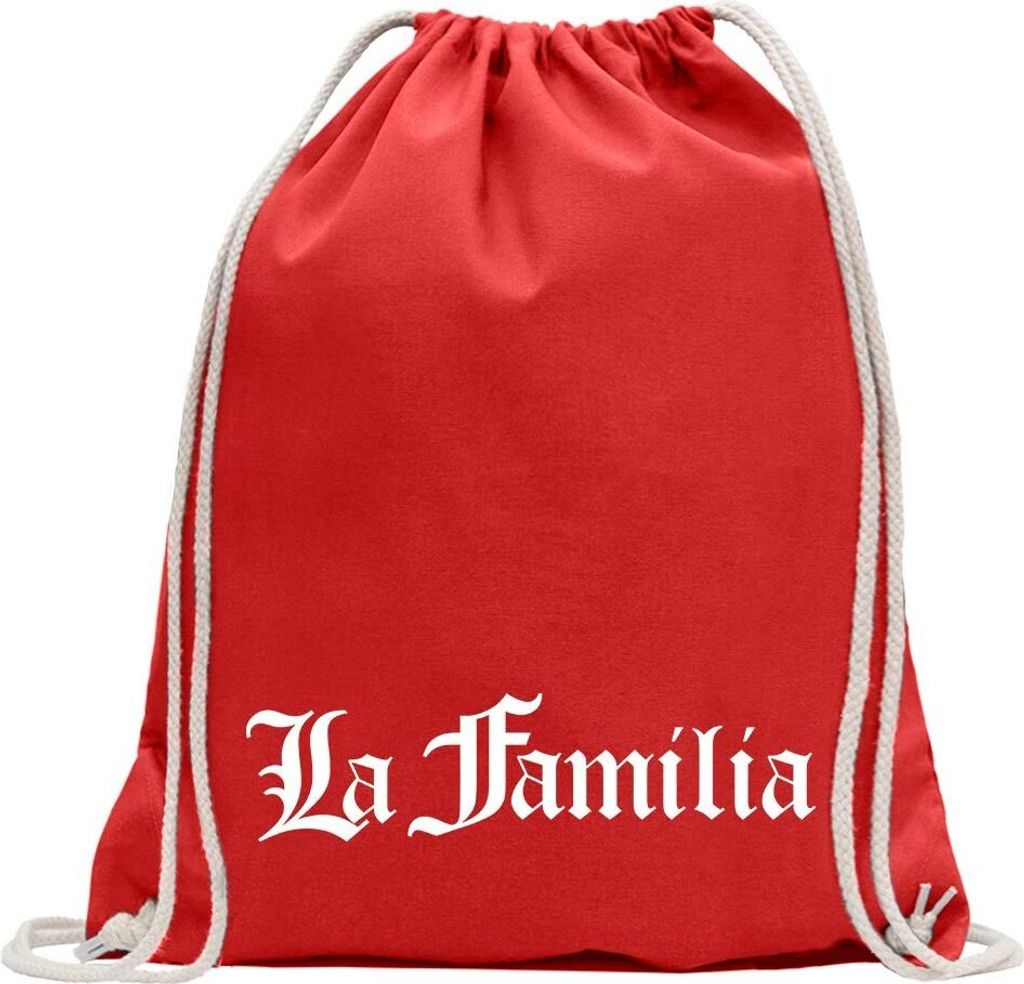 Kiwistar - Turnbeutel - rot - La Familia - Fun Rucksack Sport Beutel Gymsack Baumwolle mit Ziehgurt