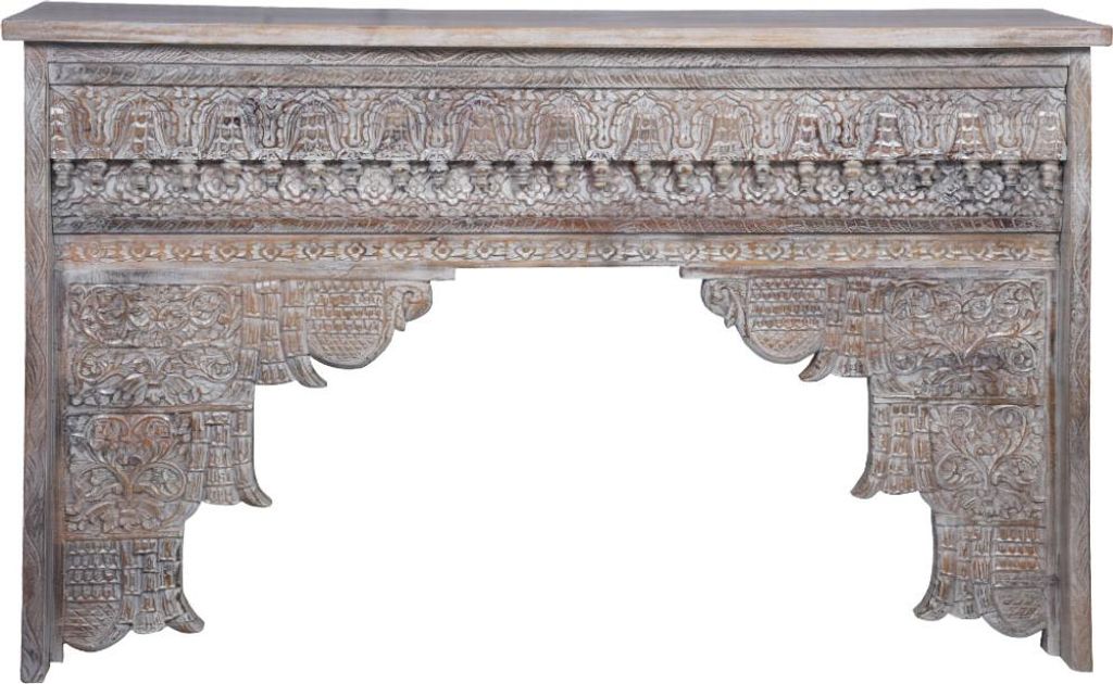 Orientalische Konsole Sideboard schmal Hadidza Antik 150cm | Orient Vintage Konsolentisch orientalisch handgeschnitzt | Landhaus Anrichte aus Holz ...