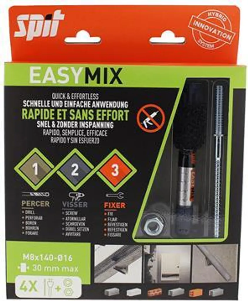Cheville EasyMix SPIT M8 x 140/30 Blister 4 pièces Réf 060230 pour Fixation