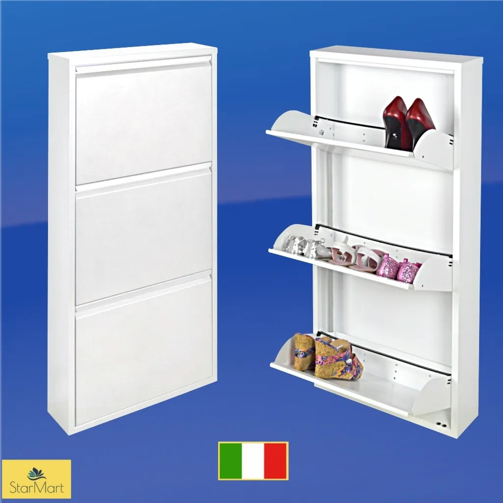 Armoire à chaussures 14cm profondeur en acier blanc, style italien