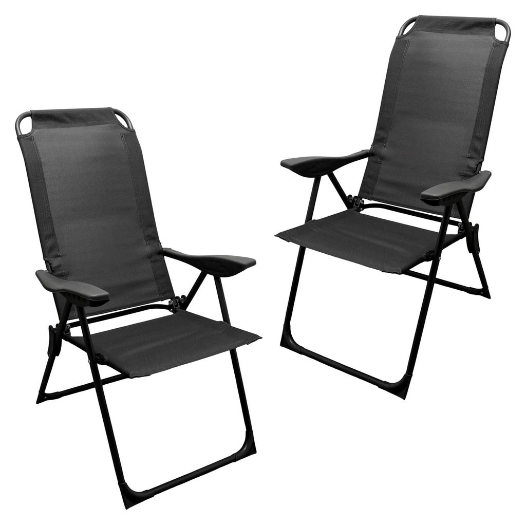 Garten Klappstuhl grau mit 5-fach verstellbarer Rückenlehne - 108 x 62 cm - 2er Set Campingstuhl mit Textilbezug bis 110 kg belastbar - Gartenstuh...