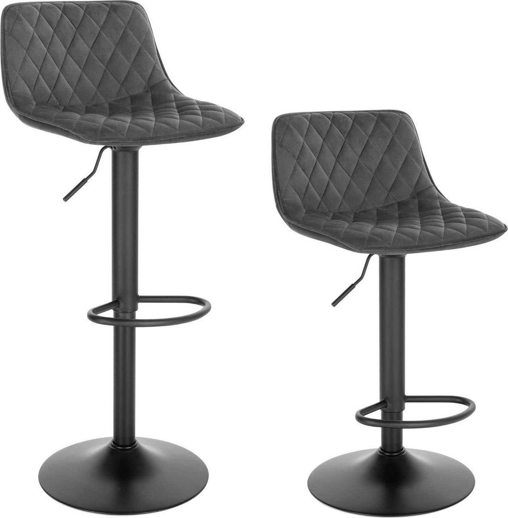 Barkhocker – Dunkelgrau – Samt – Industrial – Höhenverstellbar – Sitzhöhe 59,5–81?cm – 2er Set
