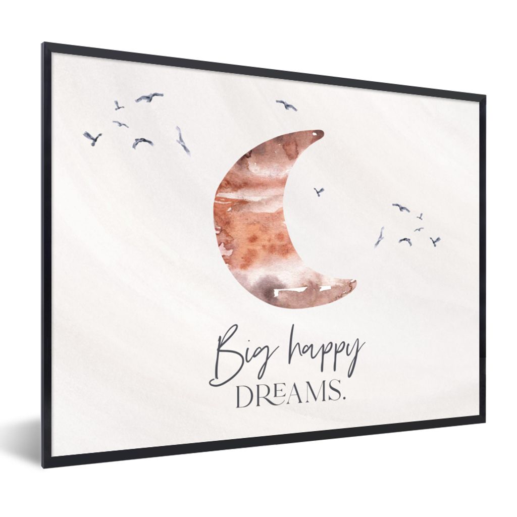 MuchoWow Gerahmtes Poster Kinder - Sprichwörter - Große glückliche Träume - Jungen - Mädchen - Aquarellieren 40x30 cm - Poster mit Schwarzem...