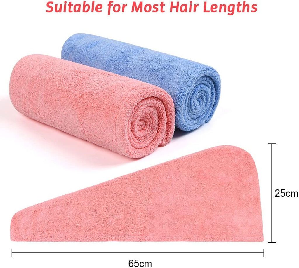 Haarturban, 2er Pack Damen Turban Handtuch mit Knopf Kopftuch Haartrockentuch Schnelltrocknendes Mikrofaserhandtuch für jeden Haartyp