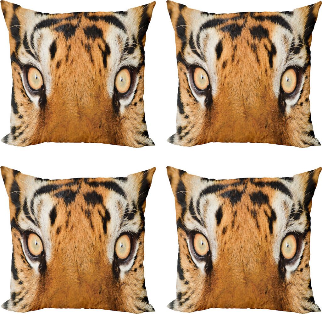 ABAKUHAUS Safari Kissenbezug Set (4 Stück), Tiger Eyes Wilde, Moderner Doppelseitiger Digitaldruck, 50 cm x 50 cm, Orange Schwarz